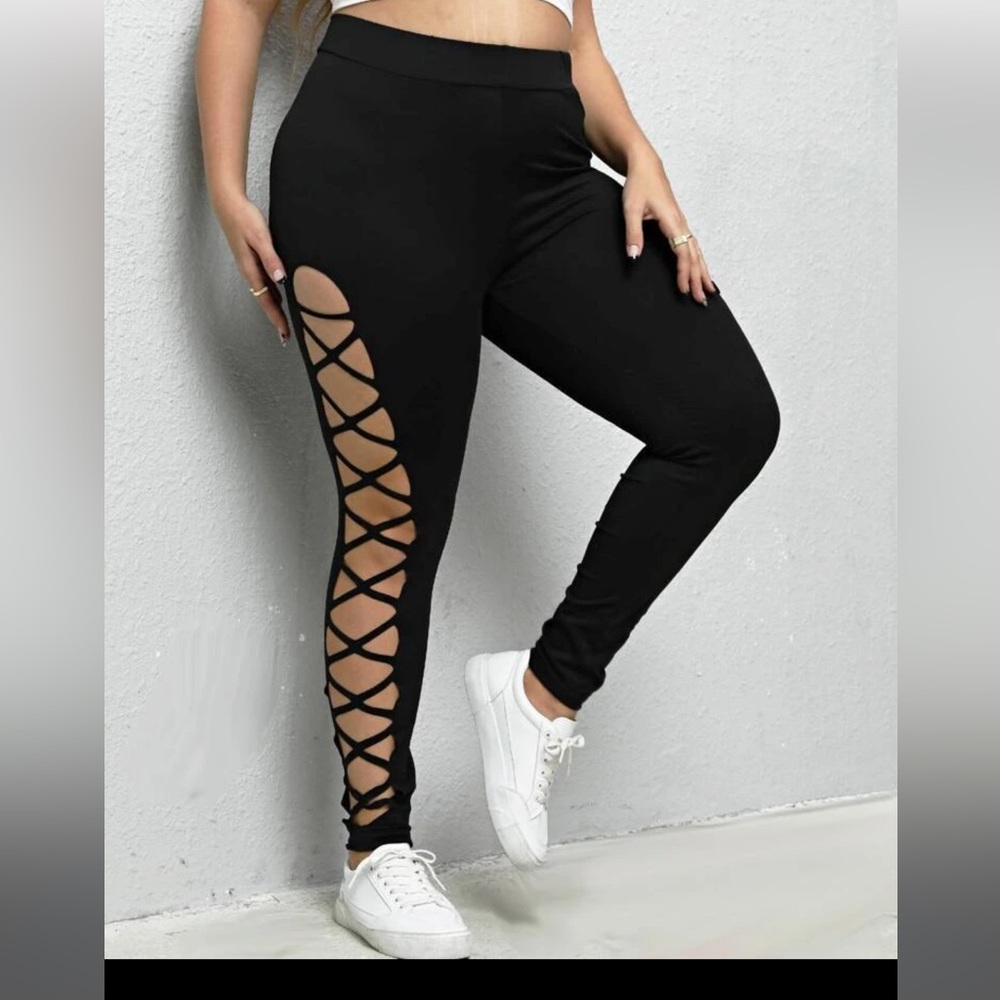 Shein Curve Lattice Leg Cutout Leggings